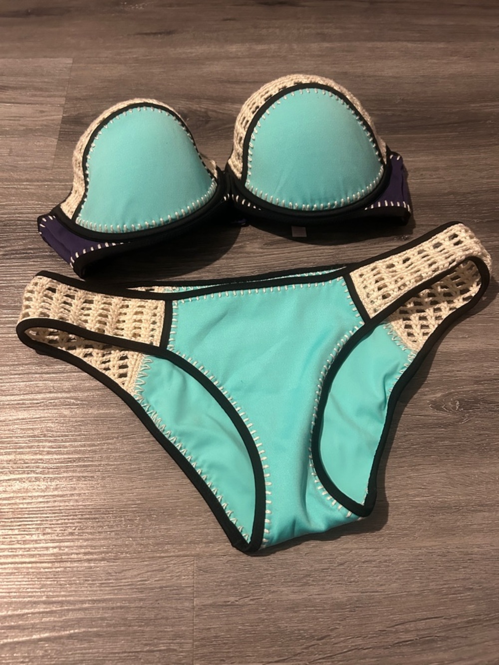 Victoria's Secret Aqua Blue Crochet Trim Bikini